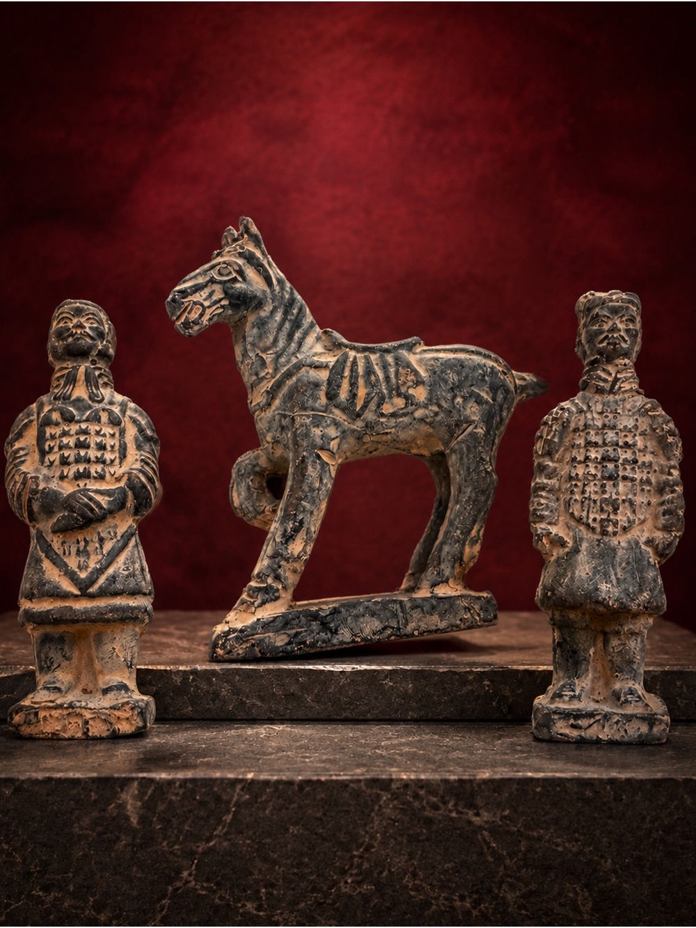 Vintage Chinese Terracotta Army Warriors Horse Clay Figurine Set of 3 Xi’an Qin